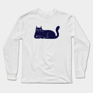 Moody blue cat annoyed mood - facing left Long Sleeve T-Shirt